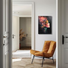Framed Canvas Wall Art Beautiful Woman With Colorful Flowers, White Flowers H…