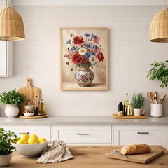 Patriotic Floral Wall Art, American Flag Flower Vase Print, 4th of July Poster