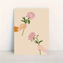 Framed Canvas Two Hands Exchange Pink Peony Minimal Boho Decor