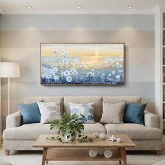 Framed Wall Art for Living Room Blue Ocean Beach Sunset Seascape Painting Abs…
