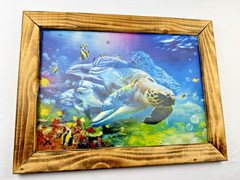 Framed Wall Art, 3D Ocean Dolphin and Sea Turtle 15.75 in X 11.75 in Wood Frame