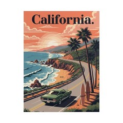 Ford Mustang Fastback Poster – California Sunset Wall Art Print, Garage Decor