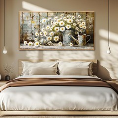 PHAOHUAXM Large Canvas Wall Art 48″L x 24″W, Retro White Flower Wooden Frame