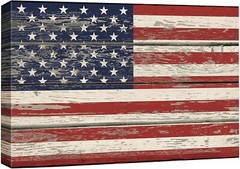 Vintage Rustic Wall Art Decor United States Flag Wooden Canvas Wall Art- 16″x24″