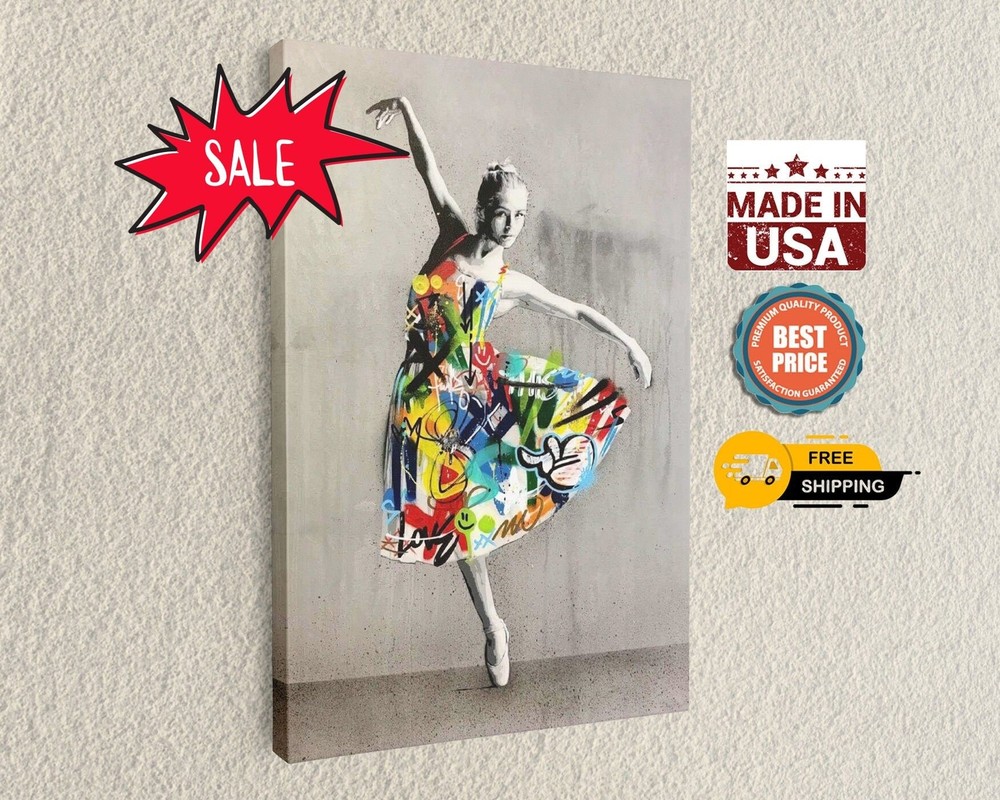 Banksy Ballerina Print Graffiti Art Canvas Colorful Fine Art Poster