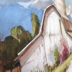 Framed Rustic Farmhouse Canvas Wall Art Beautiful Field Painting Wildflower Barn