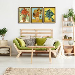 Framed 3 Panel Canvas Art of Van Gogh Red Poppies and Daisies Sunflower Irises