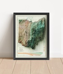 Ohio Map, Ohio 2D Relief Map, Ohio Vintage Map – 2D Flat Print