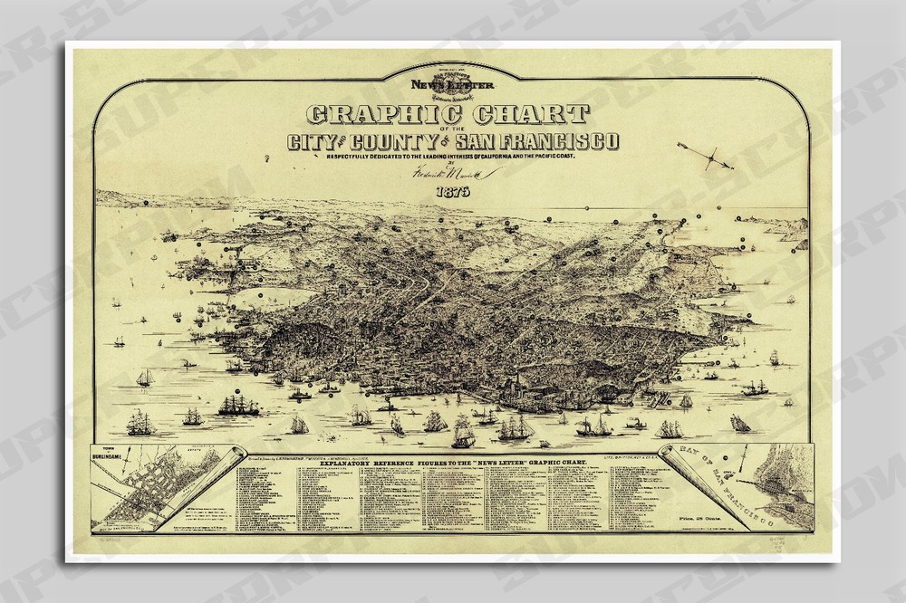 San Francisco 1875 Cities & Counties Historic MAP – Educational Poster Art Print