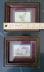 90’s Kitchen 2 Framed Country Drawings Rustic Chicken Hen Baking Apples Wood
