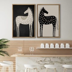 Wall26 Polka Dot Horse Abstract Animal Modern Framed Canvas Print Set of 2