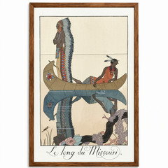 Vintage French Style Poster Framed 11×17 Missouri River Native American Decor