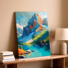 Wall Art Abstract Mountain Lake Landscape Canvas Print Blue Green Nature Decor