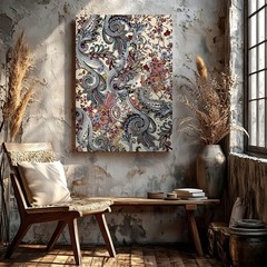 Wall Art Vintage Paisley Floral Pattern Print Boho Ornate Decorative Poster