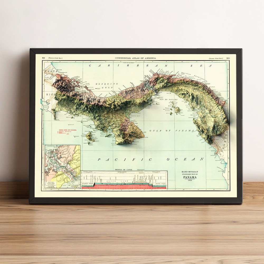 Panama Map, Panama 2D Relief Map, Panama Vintage Map – 2D Flat Print
