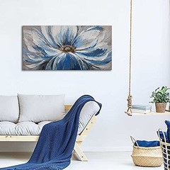 Flower Canvas Wall Art for Living Room Large White Blue Flower Picture Giclee…