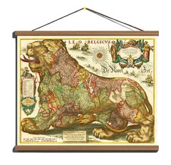 Antique Old Rare 1665 Map Leo Belgicus 100% Cotton Canvas Magnetic Wooden Hanger