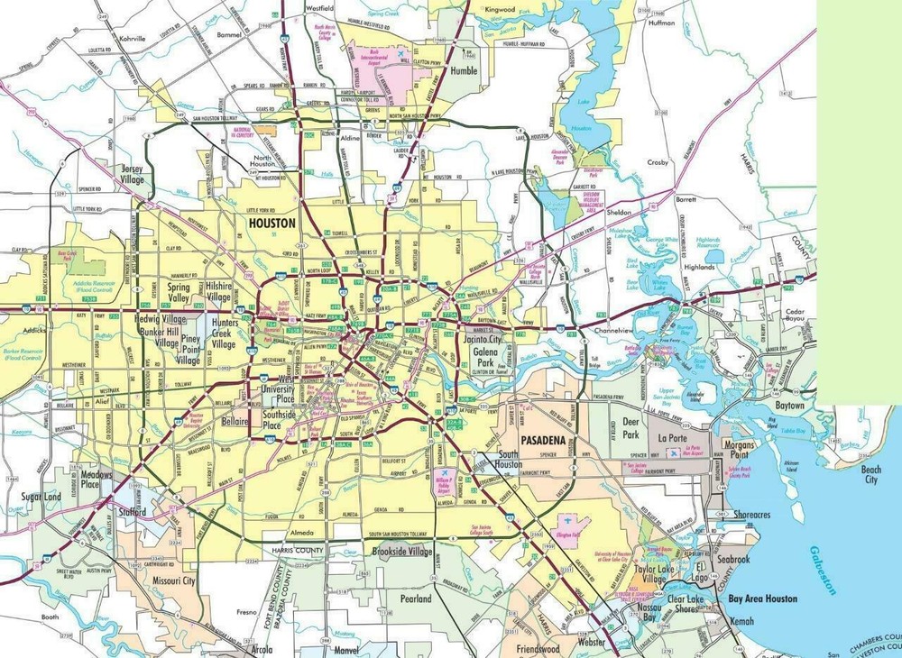 HOUSTON TEXAS MAP GLOSSY POSTER PICTURE PHOTO BANNER PRINT road city usa tx 5839
