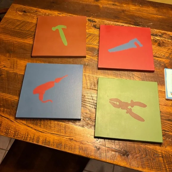 Handmade Tool Artwork & Frame – nursery or kids bedroom