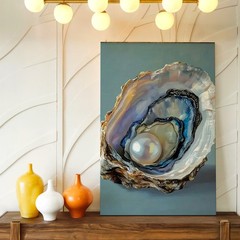 Wall Art Oyster Shell Pearl Painting Coastal Beach Nautical Canvas Print Decor