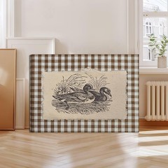 Framed Vintage Sketch Ducks Canvas Wall Art Brown Gingham Duck Wall Decor Pic…