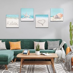 4 Pieces Wall Art Canvas Prints – Seashell Starfish and Beach Picture Paintin…