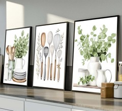 3 Pcs Sage Green Farmhouse Kitchen Canvas Wall Art 16″L x 12″W, Poster