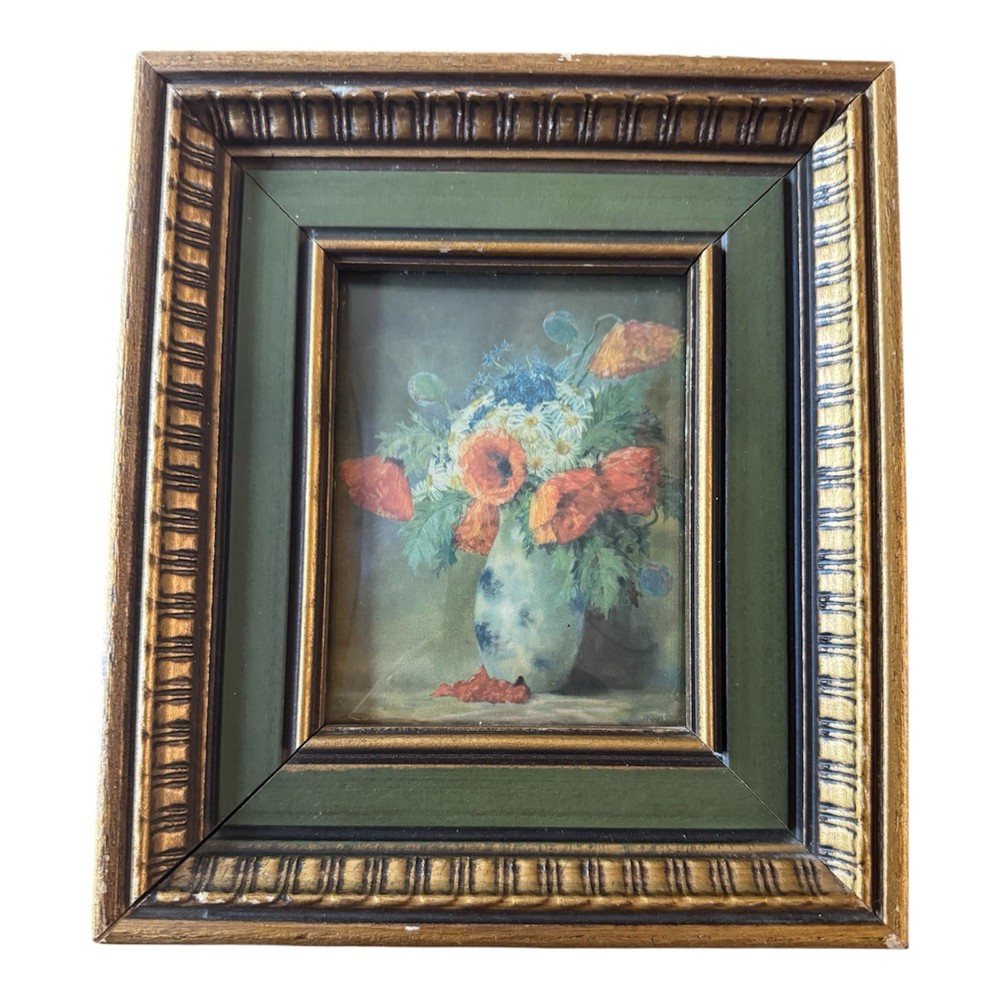 Moody Still Life Print Convex Plastic Glass 7×8” Daisy Peony Vase Vintage