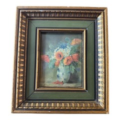 Moody Still Life Print Convex Plastic Glass 7×8” Daisy Peony Vase Vintage