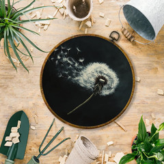 Dandelion round Wall Art Decor, White Flower Modern Rustic Framed Canvas Prints,