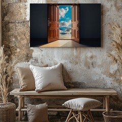 Wide-open Door Stands Prominently In The Wall Art Canvas Print Canvas Wall Art