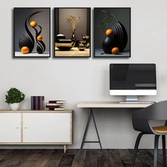 3Pcs Black Abstract Wall Art Modern Still Lifes Ceramic Wall Deco Pictures or…