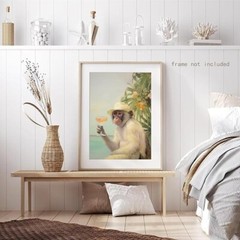 Funky Monkey Cocktail Canvas Wall Art, Retro Bar Cart Room Aesthetic 12″ x 16″