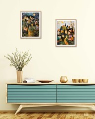 Natural OAK Wood Frame Wall Art,12x16in Gustav Klimt Style Moon Stars Tree Ca…