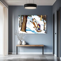Calvin And Hobbes Framed Canvas Wall Art Print – Kids Cartoon Bill Watterson
