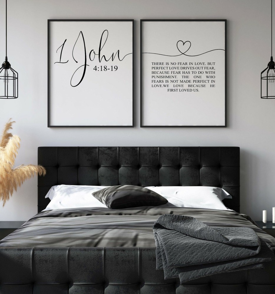 1 John 4:18-1, Bible Verse, Set of 2 Prints, Multiple Sizes, Home Wall Art Decor