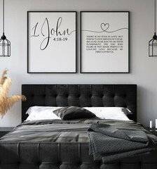 1 John 4:18-1, Bible Verse, Set of 2 Prints, Multiple Sizes, Home Wall Art Decor