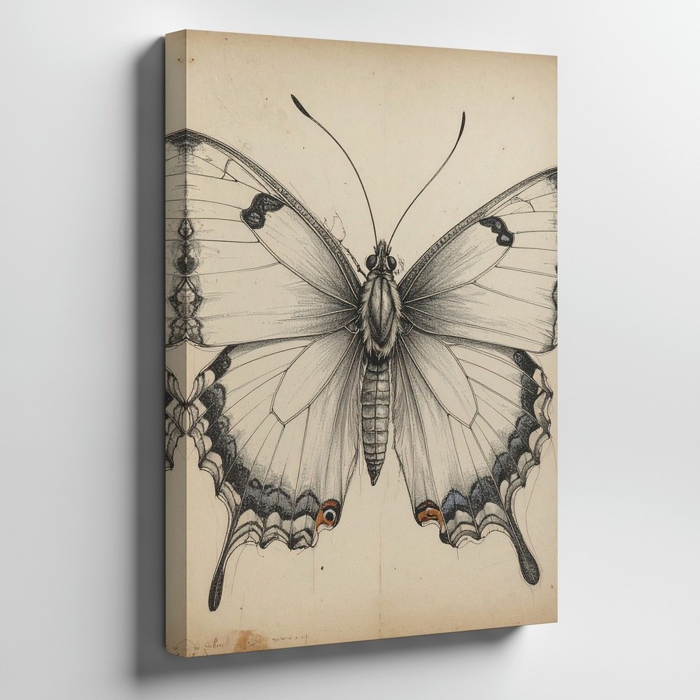Wall Art Canvas a Detailed Monochrome Sketch of a Butterfly Drawn with Precise