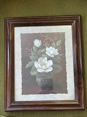 NIP 12” X 10” White Gardenia Print Hotel Art Framed In Plastic Wall Decor