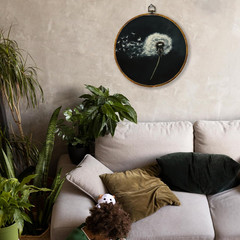 Dandelion round Wall Art Decor, White Flower Modern Rustic Framed Canvas Prints,