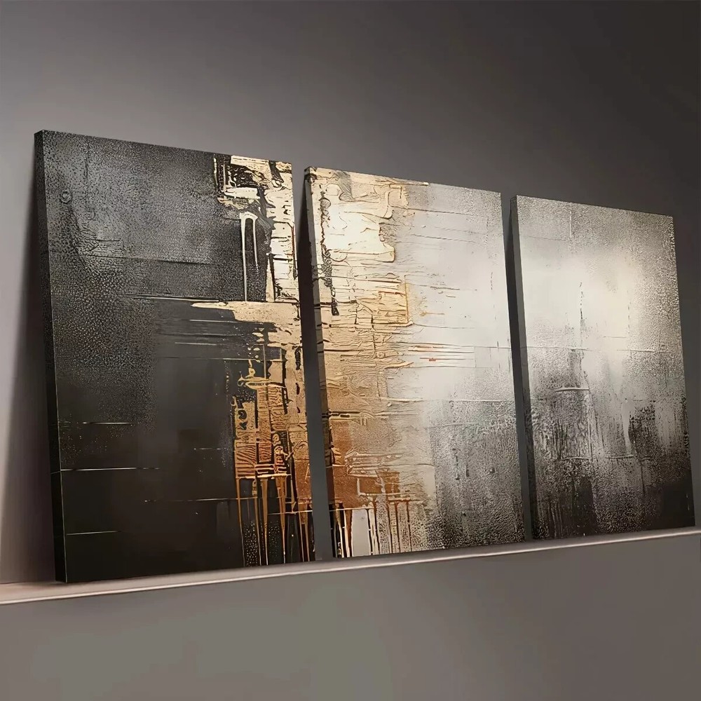 3pcs Modern Style Golden Grey Fashion Abstract Wall Art Canvas Framed 50x70cm