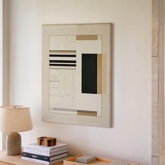 Minimalist Abstract Canvashorizontal Black Lines And Square On Beige Wall Art