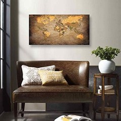 High Definition Vintage World Map Canvas Art – Perfect for Home Office 24x48in