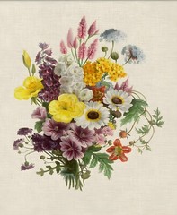 Vintage French Botanical Boquet Print Set Flower Floral Wall Art Prints Set of 6