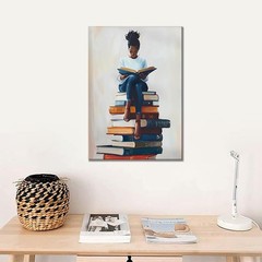 African American Books Wall Art Black Girl Painting Vintage Woman Reading Boo…