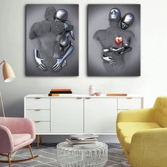 Frameless Love Heart 3D Metal Effect Black Art Wall Decor Modern Gallery Pain…