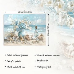 Ocean Beach Canvas Wall Art Seascape Seashells Starfish Coastal Poster Print