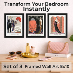 Art Deco Wall Art Set of 3 Framed 8×10 Vintage French Fashion Poster Barbie Gift