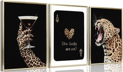 3Pcs Black Trendy Leopard Canvas Wall Art Black Preppy Wall Decor Prints Chee…