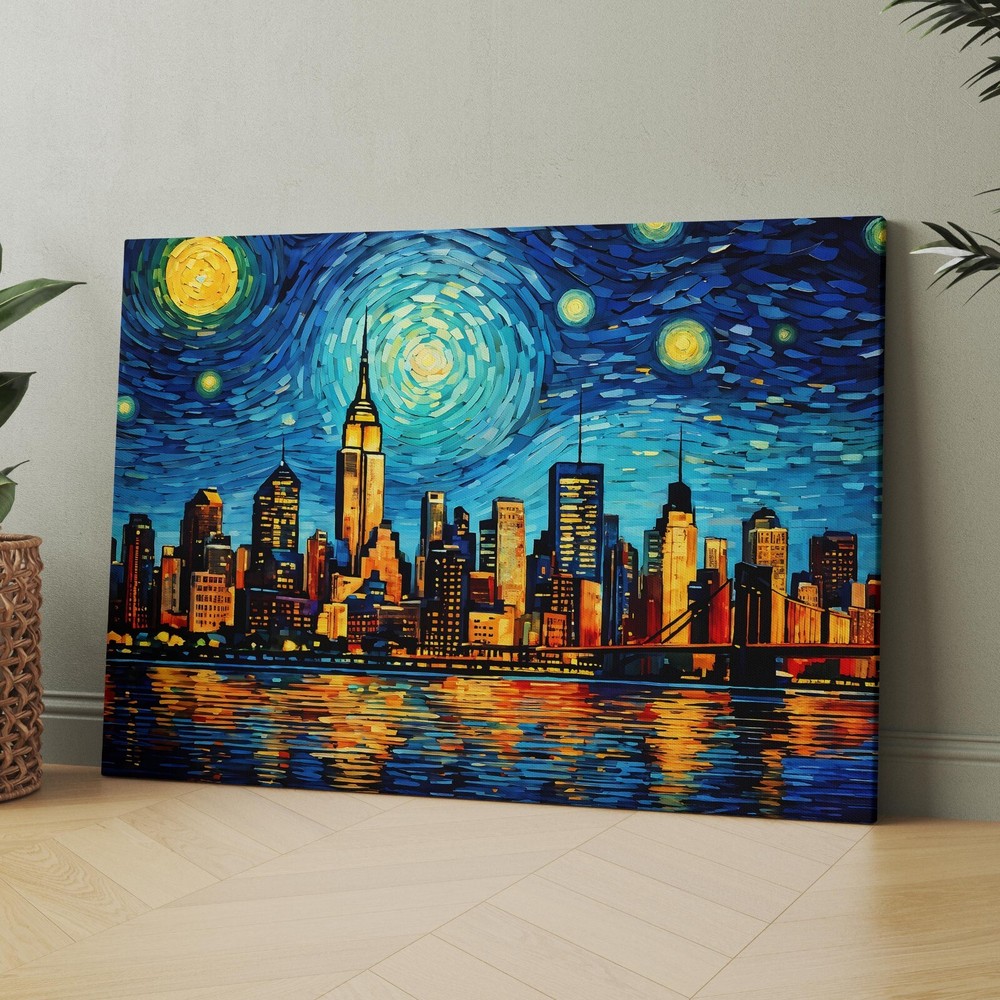 New York City Van Gogh Starry Night NYC City Skyline Canvas Wall Art Print